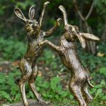 Brushed Gold Hare Sculpture – Garden Animal Statue Ornament