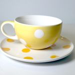 Vintage Retro Yellow Polka Dot Coffee /Tea Cup and Saucer-Made in Thailand 90's