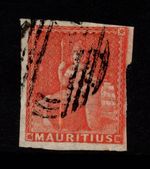 MAURITIUS 1858-62 6d VERMILION BRITANNIA, SG 28, USED, JUST 4 MARG, CAT.  £120