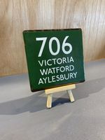 Original London Transport E Plate Enamel Bus Stop Sign - 706 WATFORD VICTORIA