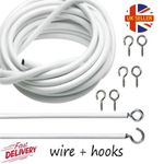 4m White Net Curtain Wire Cord Cable with Hooks and Eyes Fittings Window Door