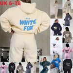 Women Girls 2PCS Fox Tracksuit White Fleece Hoodie Soft Sports Wear Size 6-18