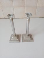 Antique pair of Art Deco candlesticks,6 inches high, colour silver