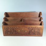 Wooden Carved Letter Organisers Desk Tidy