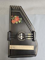 Vintage German Chord Zither Autoharp 21 String Black Rose Floral 3 Chord Bars