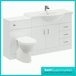 Classic 1550mm Gloss White Bathroom Cloakroom Vanity Unit & WC Unit BTW Toilet