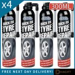 4 x QUICK FIX CAR EMERGENCY FLAT TYRE FIX INFLATE PUNCTURE FOAM REPAIR KIT 300ML
