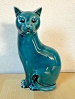 Poole Pottery Cat in teal blue glaze, vintage Barbara Linley Adams design