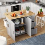 Kitchen Island on Wheels, Rolling Storage Trolley w/ Drop Leaf, 3 Drawers, Grey