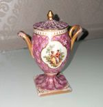 Antique Meissen Purple White & Gold  Lidded  Vase 12cm 