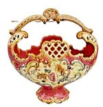 Vintage FainecenRed Majolica Reticulated Jardiniere/ Vase Decorative Collectable