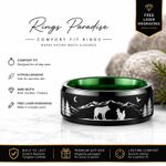 Wolf and Fox Ring With Mountain Engraving | Tungsten Band 8mm