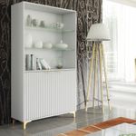 Display Cabinet Tall Unit 175cm Fluted Doors Bookcase White Gold Storage 175cm