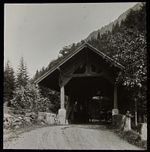 Glass Magic Lantern Slide UNIDENTIFIED MOUNTAIN BRIDGE C1910 PHOTO SWITZERLAND