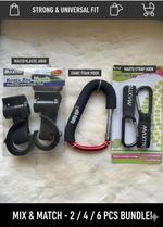 2/3/4 PCS Mixed Stroller Hooks Set - Giant Padded Clip & Strong Buggy Bag Carabi