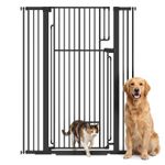 PawHut 135cm Extra Tall Dog Gate with Cat Door Fits Openings 81-108cm, Black