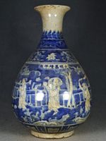 Ming Dynasty Jiajing Period Blue and White Figural Yuhuchun Vase