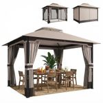 Outsunny 3 x 3.6 m Outdoor Garden Gazebo with Netting, Curtains, Khaki