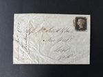 QV GB SG1/3 1840 1d Penny Black Plate 5 FE Cover to York Nice Red Maltese Cross