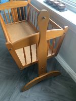 Vintage Mid Century Swinging Cradle Rocking Crib Display Wooden Dolls Full Size