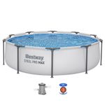 Bestway Grey Steel Pro Max Round Pool Set, 10FT Swimming Pool, Grey