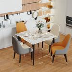 FATIVO Heat Resistant Marble Dining Table Kitchen Eating with Strong Black Base