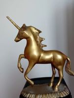 Lovely vintage solid brass rearing up unicorn figurine 14cm