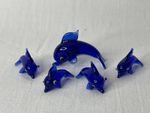 Set of 5 Blue & White Glass Lampwork Dolphins Family Adult & 4 Babies