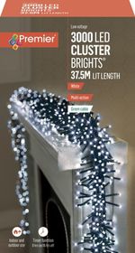 Premier 3000 LED Cluster Indoor Outdoor Christmas Tree Lights with Timer - WHITE