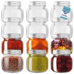 HEFTMAN Glass Mason Jars with Lids Air Tight Homemade Jam Oats Set of 12 250ml