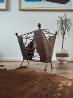 Vintage Metal & Wood Magazine Rack Floor Standing LP Vinyl Record Storage Stand