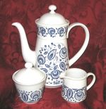 Selmann Weiden West Germany Porcelain Bavarian Blue AND White Coffee Pot Set-NEW