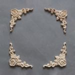 Set of 4 Wooden Carved Applique Decals for Cabinet Door Home Decor Beige