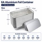125pcs 6A Aluminium Foil Trays with Lids Takeaway Food Containers 200x110x50mm