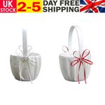 Satin Bowknot Diamante Pearl Flower Girl Basket Wedding Ceremony Party Decor UK