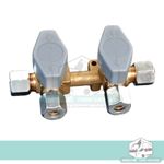 Low pressure, 2 way gas manifold for 8mm copper gas pipe