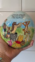Hand Painted Pebble - Pooh and friends with quote 