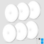 Jsdoin Motion Sensor Lights Indoor, Pack of 6 Wireless LED Rechargeable White