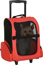 2 in 1 Dog Backpack and Trolley Pet Travel Backpack, Red | Cat Dog Carrier, Tele