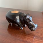Hippopotamus Hand Carved Dark Wood Standing Hippo Beautiful Patina Ornament
