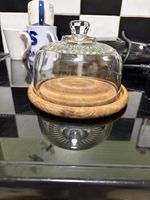 Glass Cheese Dome with Wooden Board Vintage