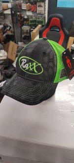 RaXX- Dark Grey baseball hat with Neo Green back and sign "Show your passion"