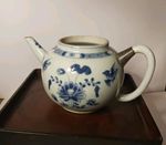 Antique 18thC Chinese Export Blue & White Porcelain Teapot - Old Repair A/F