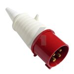 16 Amp 4 pin 3P+E plug three phase 380 - 415 volt weatherproof IP44 16A red