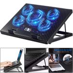 Adjustable Laptop Cooling Pad Notebook Cooler Stand 5 Fans With LED 12-17 Inch