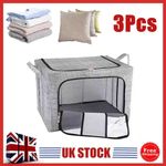 3PC 66L Folding Storage Box Made of Thick Fabric Steel Frame Wardrobe Organizer