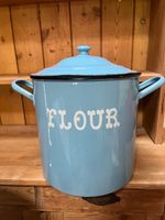 Vintage Flour Bin with Lid in Blue Enamel Circa 1950’s Large