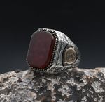 Agate Gemstone King Solomon Seal Handmade Men's 925 Sterling Silver Ring