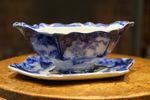 Victorian Staffordshire Flow Blue Sauce Tureen & Stand c.1890