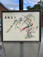 Vintage Chinese Silk Embroidery Birds & Blossom Framed Oriental Picture
